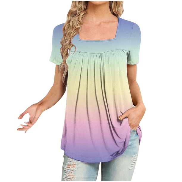 Blusas de Manga Corta para las Mujeres, Blusa de Camiseta Suelta Casual Hecha de Tela Cómoda para Todo el Uso Diario de Temporada, Blusas para las Mujeres Casual