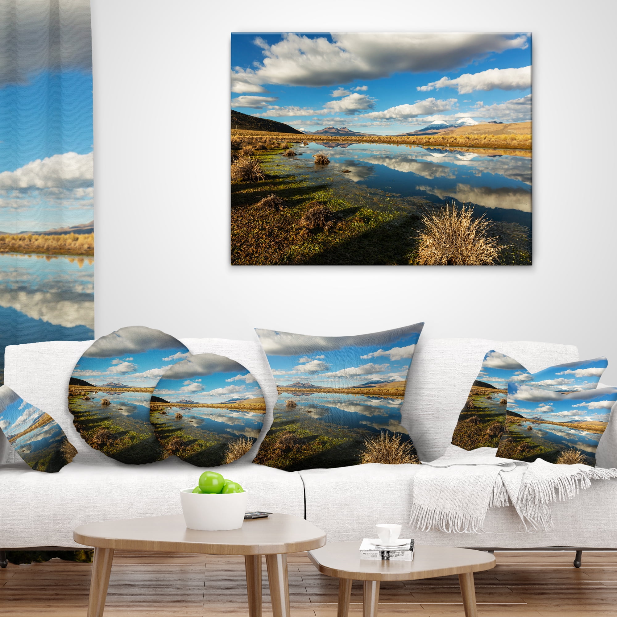 Designart Clouds Reflecting in Mountain Lake - Landscape Printed Throw Pillow - 16x16