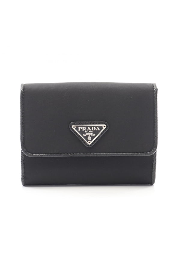 Pre-Owned Prada TESSUTO Bi-fold Wallet, Nylon & Saffiano Leather, Women's, Black, 1MH523