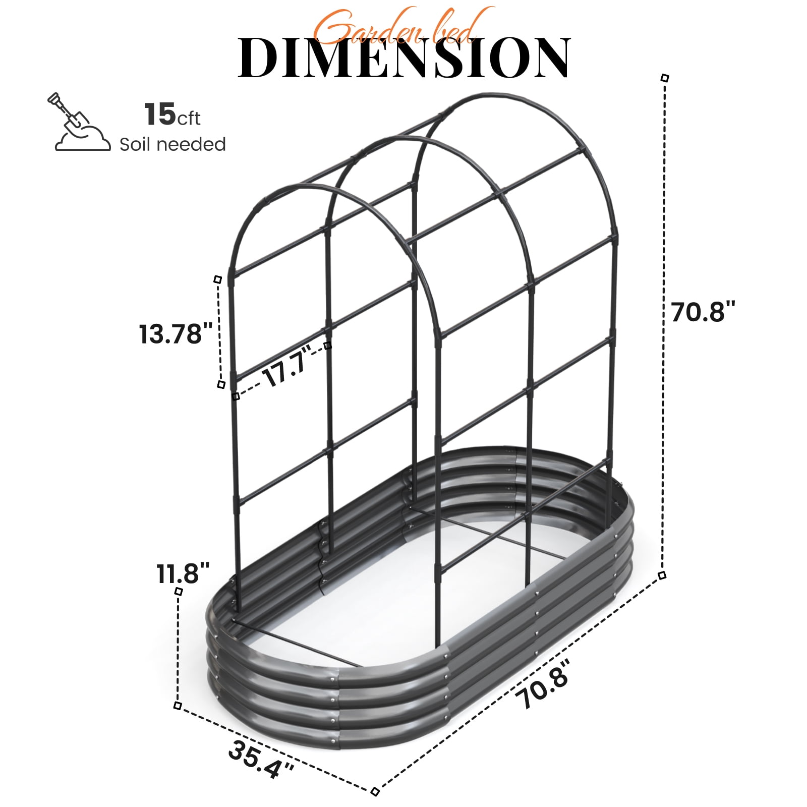 KING BIRD 6x3x1 ft Raised Garden Bed with Arched Trellis Galvanized Steel Metal Planter Garden Box Outdoor for Gardening Climbing Vegetables Flowers Dark Gray