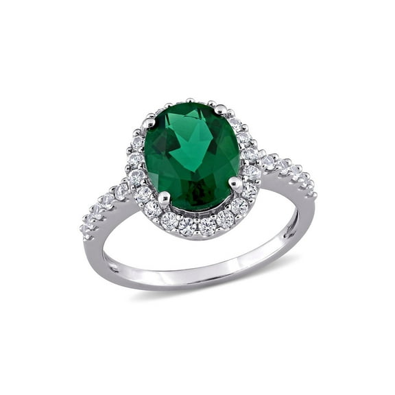 3.30 Carat (Ctw) Lab-Created Emerald Ring in 10K White Gold with White Sapphires for Women