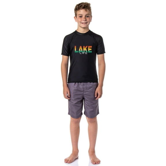 Boys' Lake Life Short-Sleeve Swimsuit Rashguard Top Swim Shirt