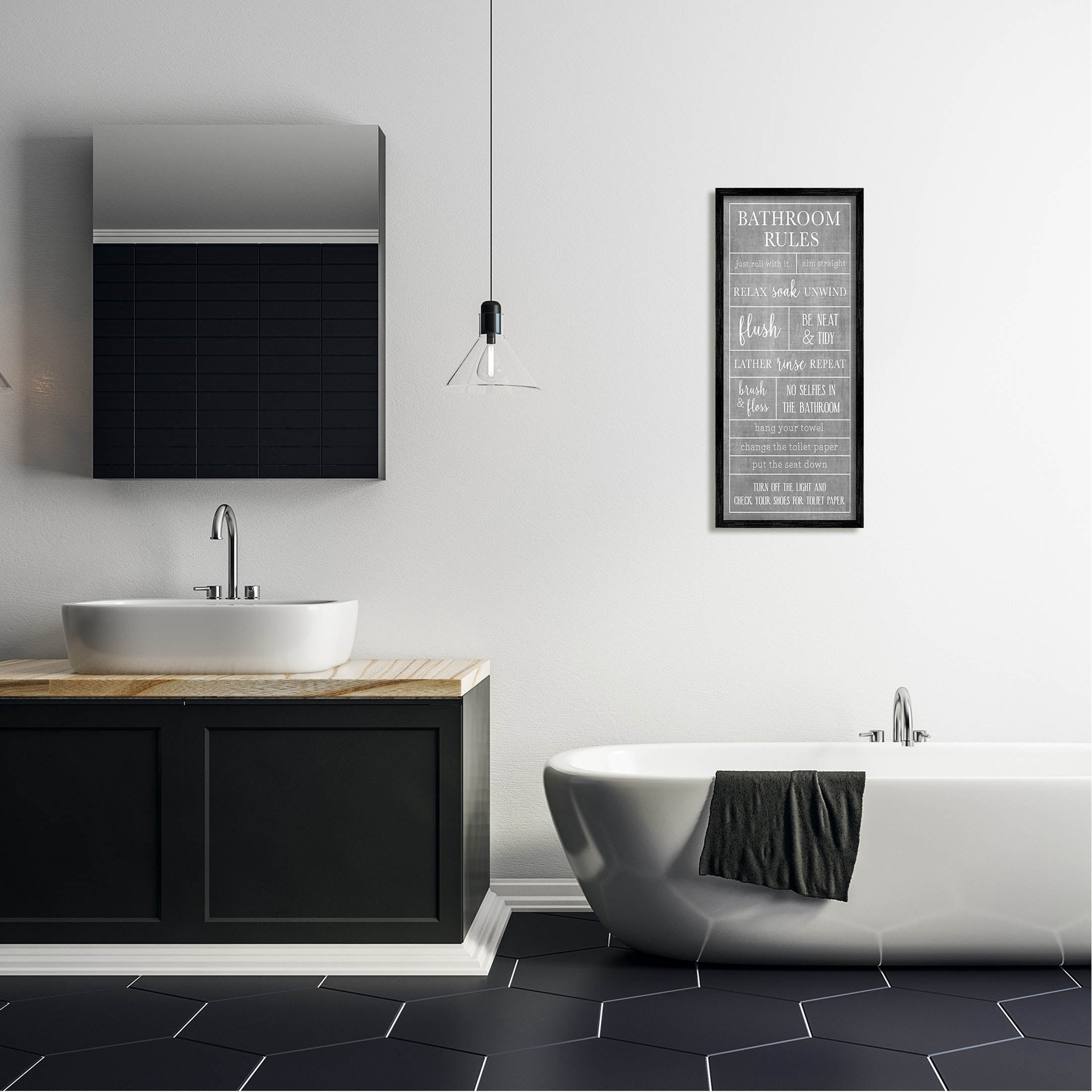 Stupell Industries Varied Bathroom Rules Graphic Art Black Framed Art Print Wall Art, Design by Natalie Carpentieri