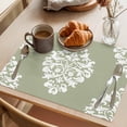 thumbnail image 3 of Baroque Sage Green Placemats Set of 8 Vintage Damask Classic Floral Place Mats Indoor Wipeable Table Mats Washable Cloth Dining Table Placemats for Kitchen Holiday Party Home Decor 13x19 Inch, 3 of 9