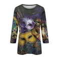 thumbnail image 4 of JGNGSHN 3/4 Sleeve Tops forWomen Mardi Gras Tee Shirts Crew Neck Loose Fashion Blouses Mask Clothes Carnival Party Parade Top, 4 of 5