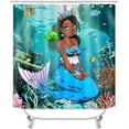 thumbnail image 2 of 4PCS Black Girl Mermaid Shower Curtain Sets with Rugs, Waterproof Fabric Shower Curtain, Teal Ocean Colorful Tropical Fish Coral Afro Princess Black Woman African American Kids Bathroom Decor, 2 of 7