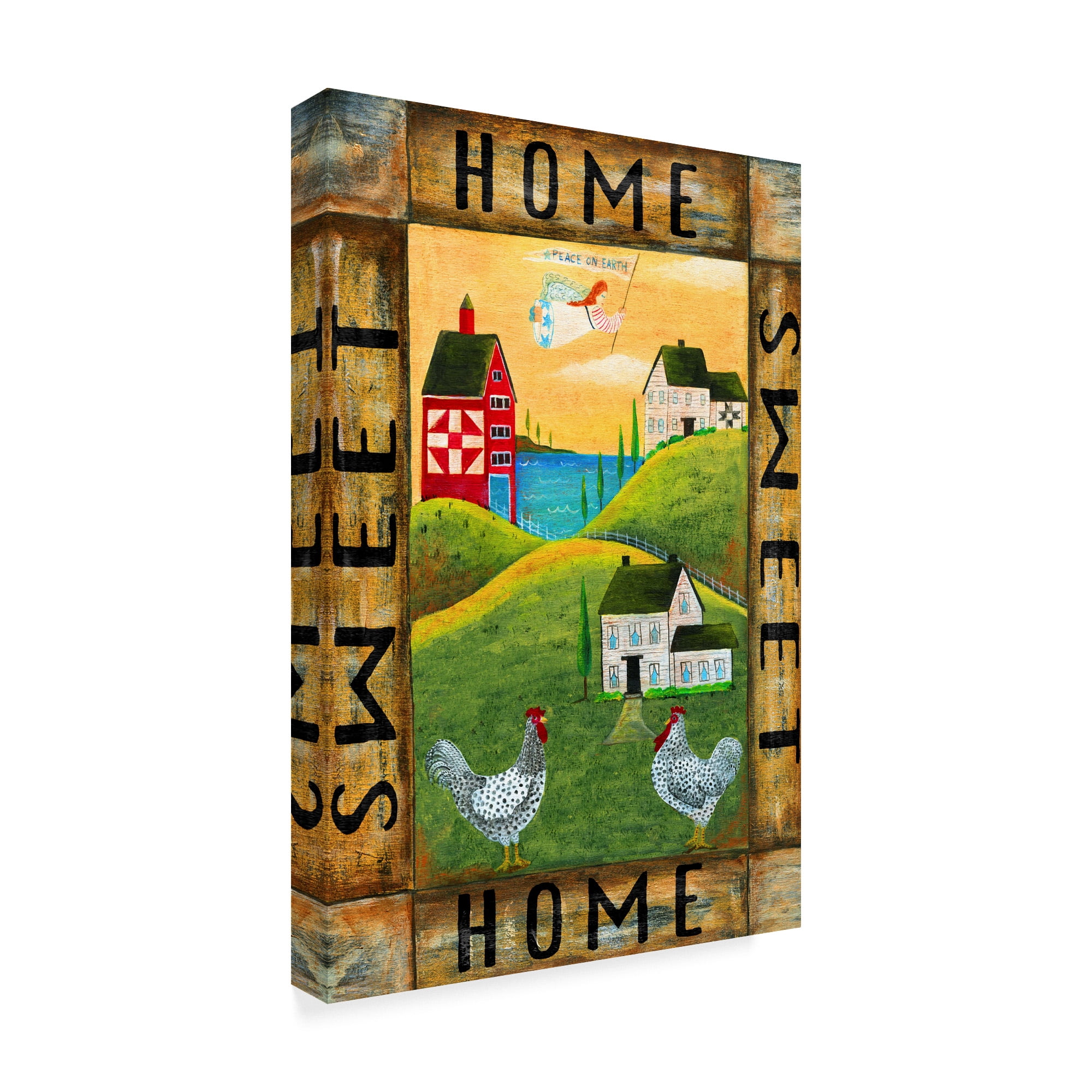 Trademark Fine Art 'Home Sweet Home Chicken Rooster Angel Flag ' Canvas Art by Cheryl Bartley
