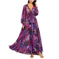 thumbnail image 2 of Yuwull Women's Green Floral Maxi Wedding Dresses Casual Deep V Neck Long Sleeve Evening Dress Cocktail Party Dress for Women, 2 of 8