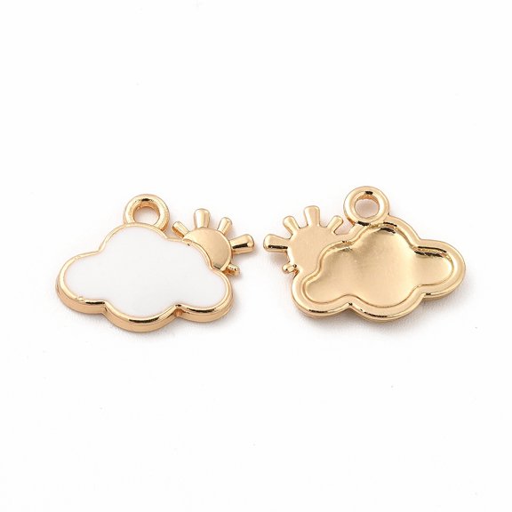 10pc Alloy Enamel Charms Cloud with Sun Charm Golden White 11x14x1.5mm Hole: 1.6mm