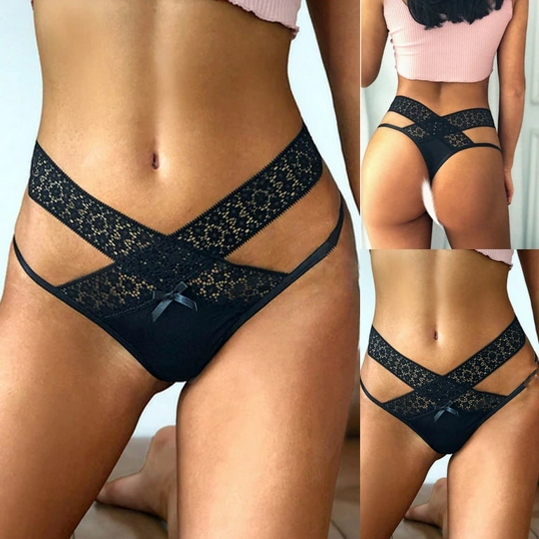 QWERTYU Womens V-back Soft Panty Sexy Seamless High Leg Tanga Comfort  Cheeky Underwear Black XXL 