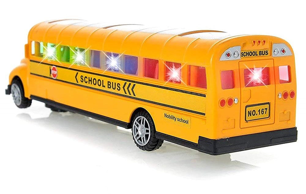 Flat Nose Yellow School Bus Diecast Model pull back action openable doors 5 inch 