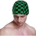 thumbnail image 2 of FYBTO Swimming Cap Green Black Checkered Unisex Adult FYBTO Polyester, 2 of 4