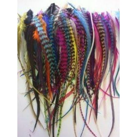 100 Bulk Individual Feathers for Hair Extension Ranging 4-7 or Longer Rainbow Mixes of s with Grizzly and Solid Feathers for Hair Extension Includes 20 Silicone Micro Beads Plus