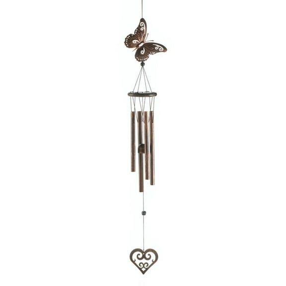 Zingz & Thingz Butterfly and Heart Outdoor Wind Chime - 31.5" - Brown
