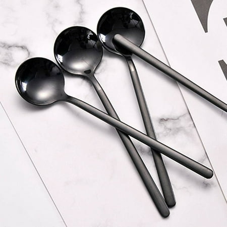 

OUTAD Stainless Steel Coffee Spoon Small Round Spoon Mini Coffee Spoon Long Handle Dessert Spoon Mixing Spoon Table Spoon Tableware