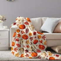 Fall Harvest Throw Blanket - 39x27 Inch Reversible Pumpkin Print Fleece for Couch, Bed & Seasonal Decor