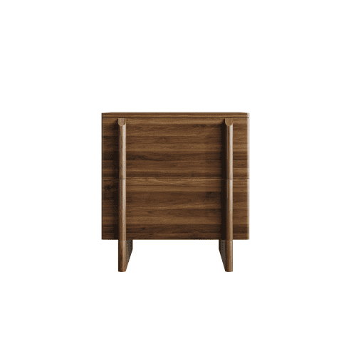 Mid-Century Modern Nightstand with 2 Drawers, Minimalist Walnut Bedside Table with Rounded Corners, Wooden Storage Cabinet for Bedroom, Living Room & Corner Spaces