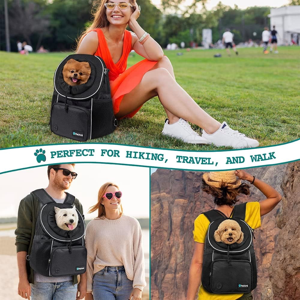 Adjustable Dog & Cat Chest Carrier Backpack, Ventilated for Hiking, Camping & Travel, Max 10 lbs, Black