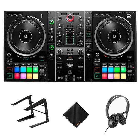 Hercules DJ Control Inpulse 500 Portable Controller Headphones Laptop Stand Kit