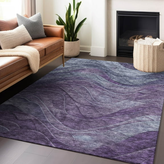 Addison Rugs Chantille Indoor/Outdoor Transitional Swirls Purple Washable Rectangle Rug, 5' x 7'6"