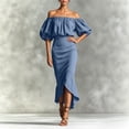 thumbnail image 2 of XIAOCHA Womens Summer Ruched Midi Dress Solid Off Shoulder Puff Sleeve Night Out Dresses, 2 of 5