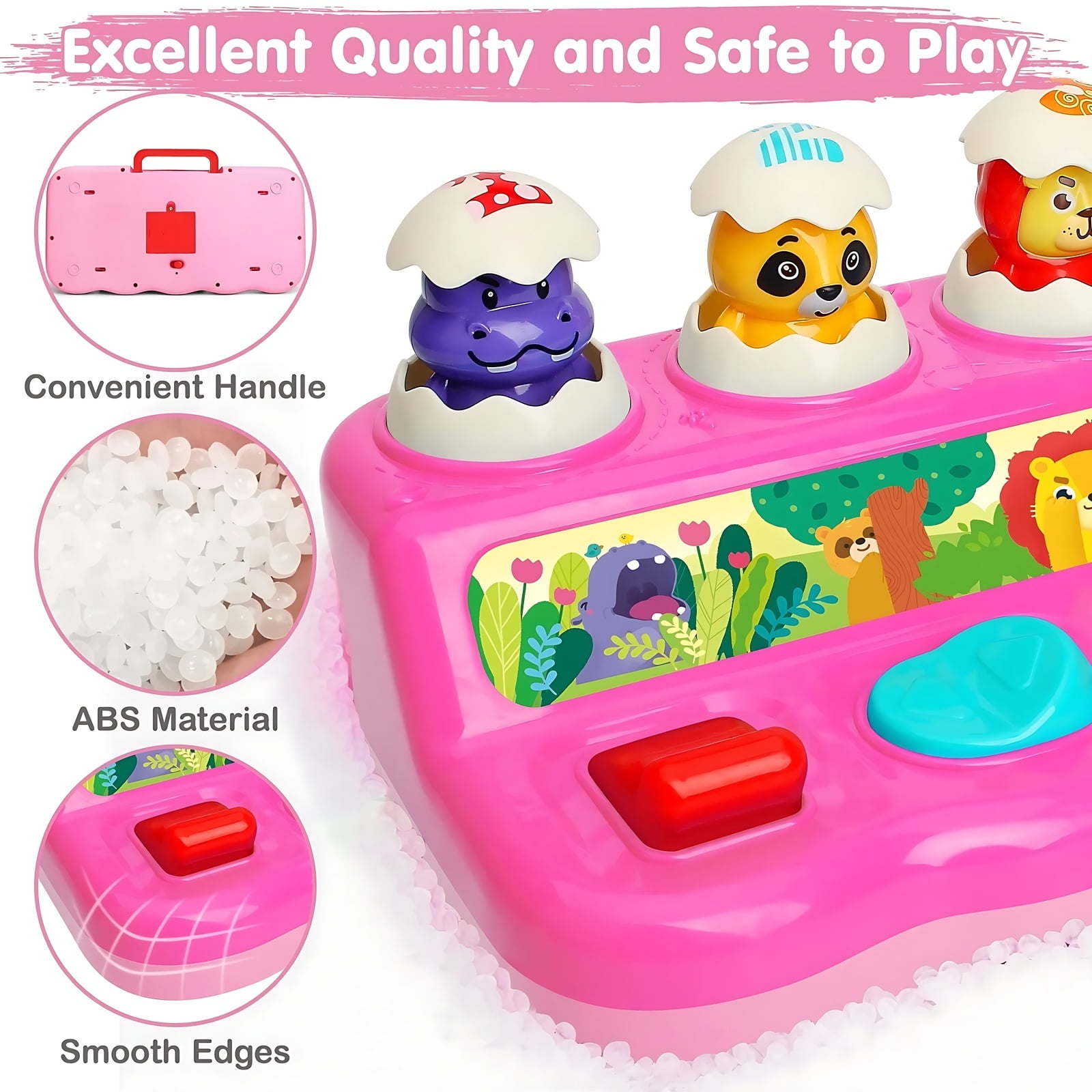 Wanonoo Interactive Pop Up Toys with Music & Light, Montessori Cause and Effect Toys for 1 Year Old Girl, Early Animal Learning Musical Baby Toys for 9-12-18 Months, Birthday Children's Day Gifts