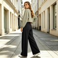 thumbnail image 4 of Women's Wide Leg Pants High Waisted Drawstring Elastic Waist Casual Loose Palazzo Solid Color Trousers with Pockets, 4 of 7