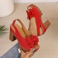 thumbnail image 2 of Xfvqtps Women Block Heel Sandals Bow Peep Toe Slingback Adjustable Buckle Strap Casual Summer High Heel Shoes, 2 of 6
