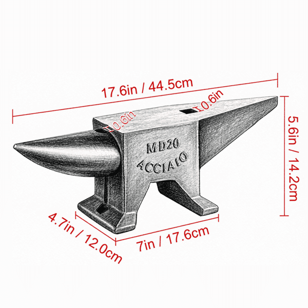 44 lbs Single Horn Steel Anvil with Round & Square Holes, Rugged Blacksmith Forge Tool for Jewelers & Metalsmiths