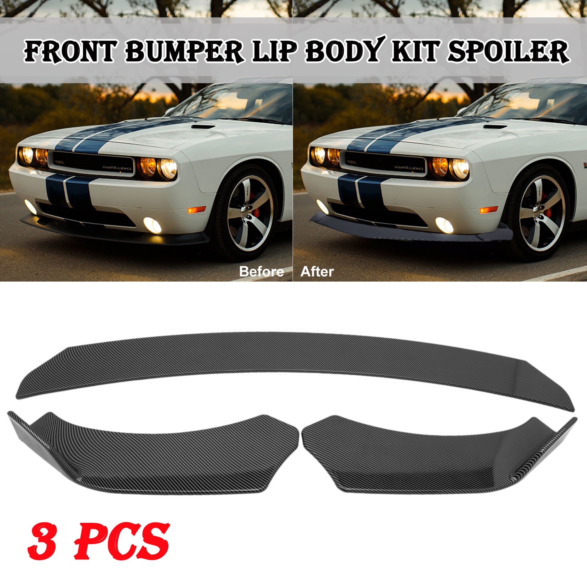 Universal Carbon Look Front Bumper Protector Body Kit Splitter Spoiler Lip 3PCS