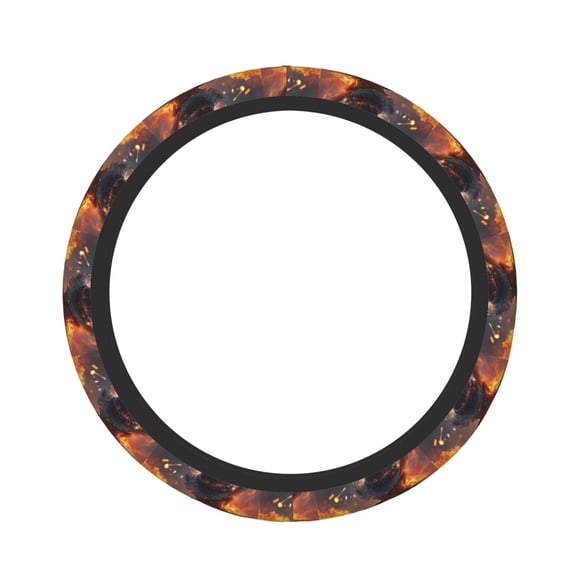 Rateoe Western Fire Cowboy Pattern Elastic Stretch Steering Wheel Cover, Universal 15 inch, Microfiber Breathable , Anti-Slip, Odorless, Easy Carry