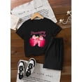 thumbnail image 1 of Girls' Casual T-shirt Set with Cute "Strawberry with Bow" & Letter Pattern Print Girls Fashion Daily Leisure Summer T-shirt Set for Outdoor, Girls' Summer Gift, 1 of 6