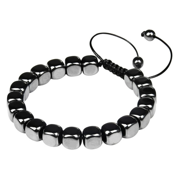 Pulsera magnética de piedra biliar negra, piedra energética para la salud, pulsera tejida retro
