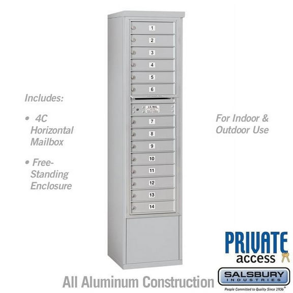 Salsbury Industries  17.75 x 72.125 x 18.5 in. Free-Standing 4C Horizontal Mailbox Unit - Front Loading - Private Access, Aluminum