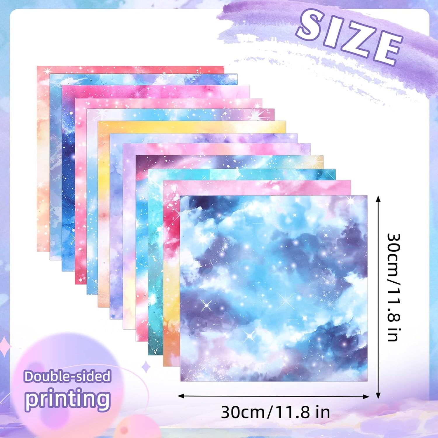 24 Sheets Dreamlike Colors Scrapbook Paper 12x12, Double Sided Origami Papers Watercolor Paper Pad for Card Making Romantic Scrapbook Supplies