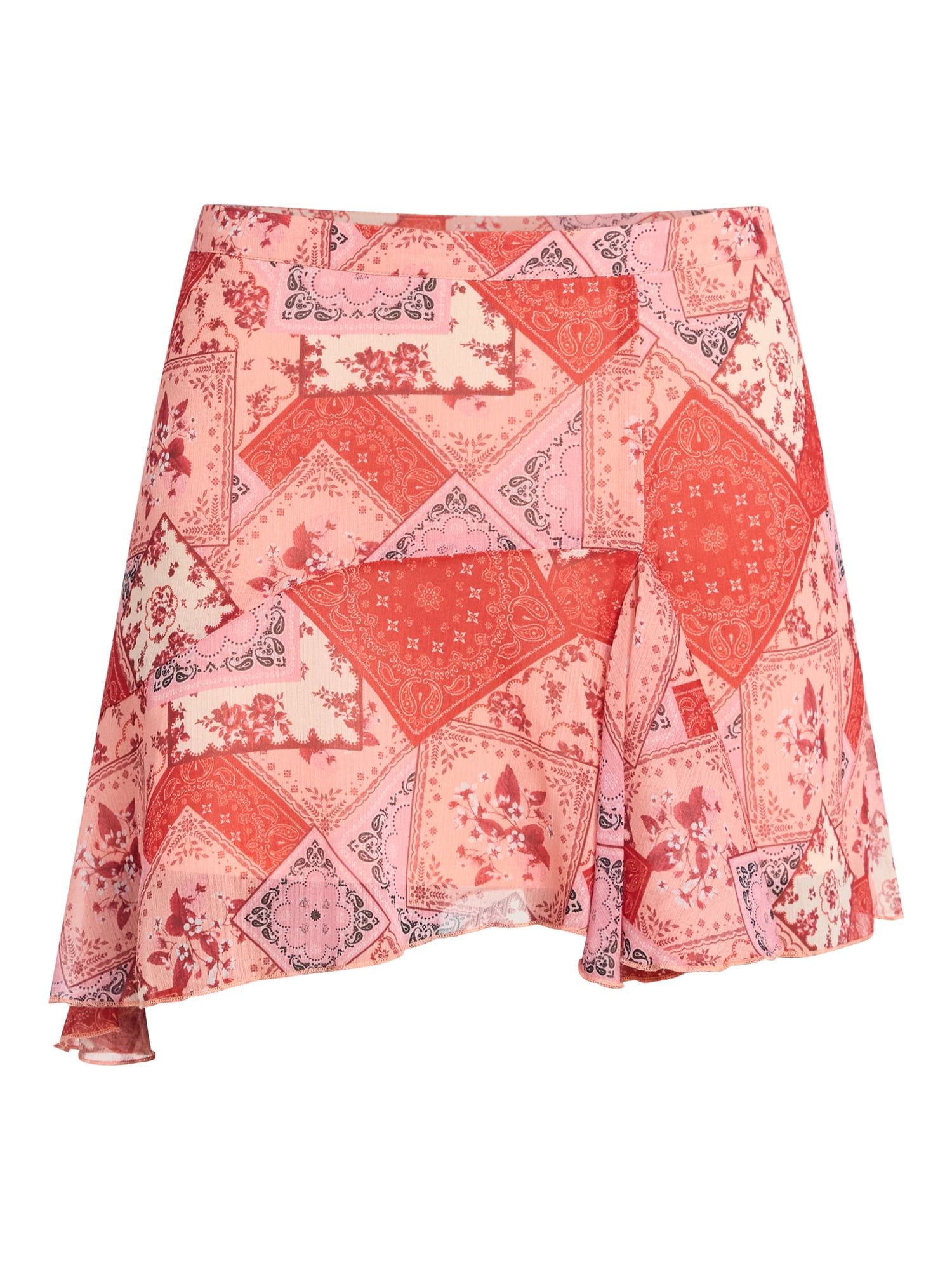 No Boundaries Asymmetrical Flouncy Mini Skirt, Women's XXS-XXL