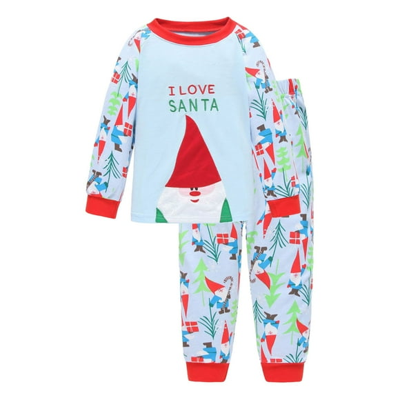 FYEGRE Boys Christmas Pajamas Long Sleeve Two Piece Set Festive Holiday Family Matching Outfits Cozy Winter Sleepwear for Toddler and Youth Light Blue 4-5 Years