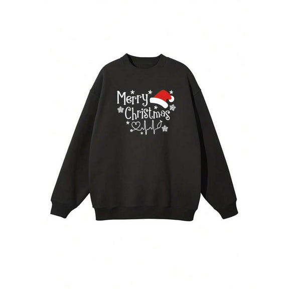 MBDMBD Men'S Merry Christmas Graphic Crewneck Sweatshirt - Soft & Comfortable Casual Pullover With Santa Hat Design, White, Christmas Sweater