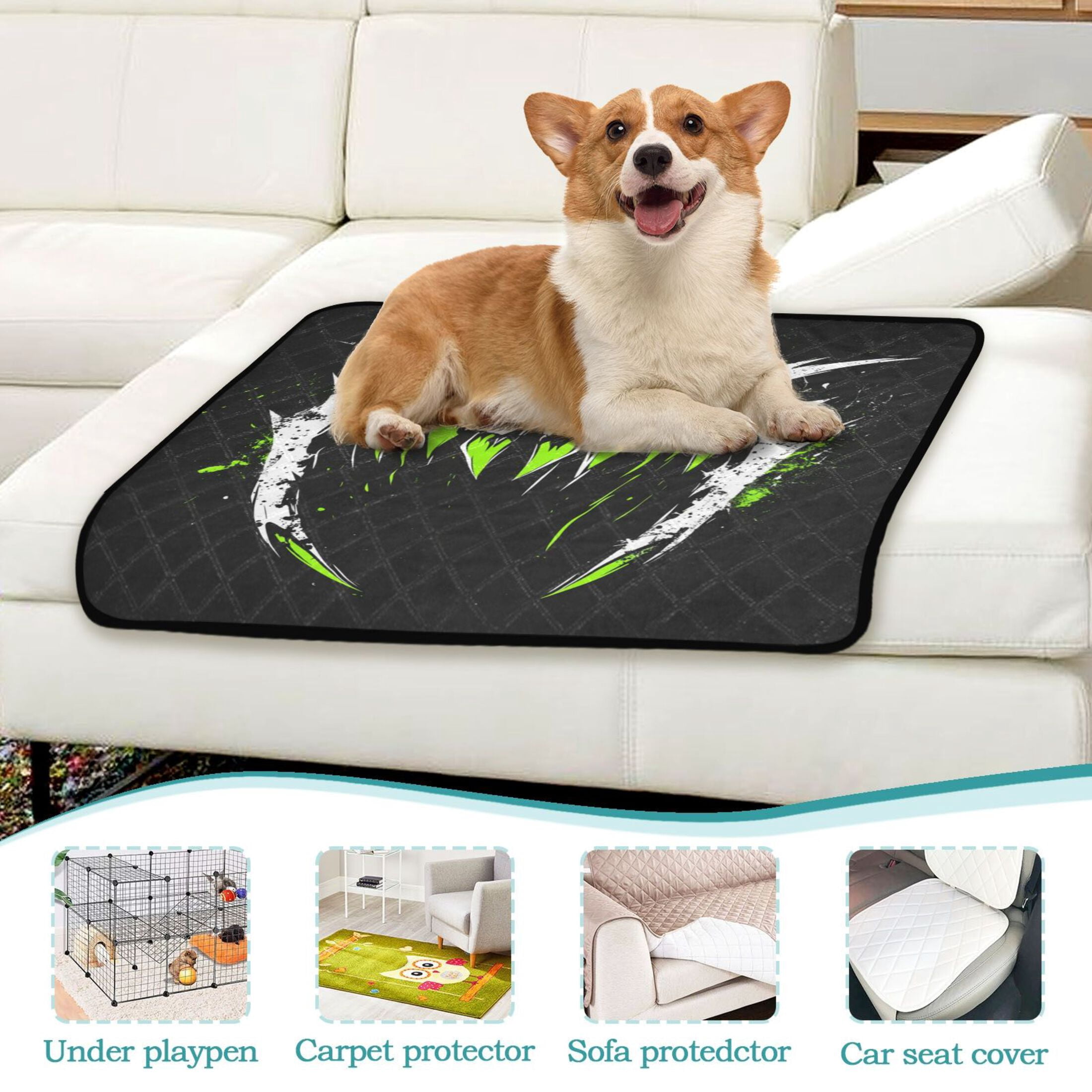 Qxltty Green Fangs Cat litter Pads Pet Set of 2 Diaper Mats Center Anti-leakage Layer Absorbent Soft and Comfortable