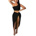 thumbnail image 2 of CHUMUD Skirt Sets for Women 2 Piece Outfits Summer Matching Set Sleeveless One Shoulder Crop Top Side Split Draped Ruched Maxi Skirt Set Vacation, 2 of 8
