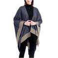 thumbnail image 4 of Odeerbi Shawl Wraps for Women 2024 Fall Winter Poncho Open Front Cape Cardigan Trendy Color Matching Cloak Sweater Tops Dark Gray, 4 of 4