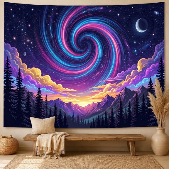 XaaKee Large Tapestry, Celestial Forest View Neon Galaxy Tapestry Wall Hanging, High-Quality Polyester Room Tapestry For Bedroom Living Room, 60x40Inch