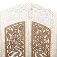 thumbnail image 6 of DecMode French Country Wood Foldable 4 Panel Room Divider Screen with Floral Carvings and Brown/White Distressed Finish, 62"W x 72"H, 6 of 11