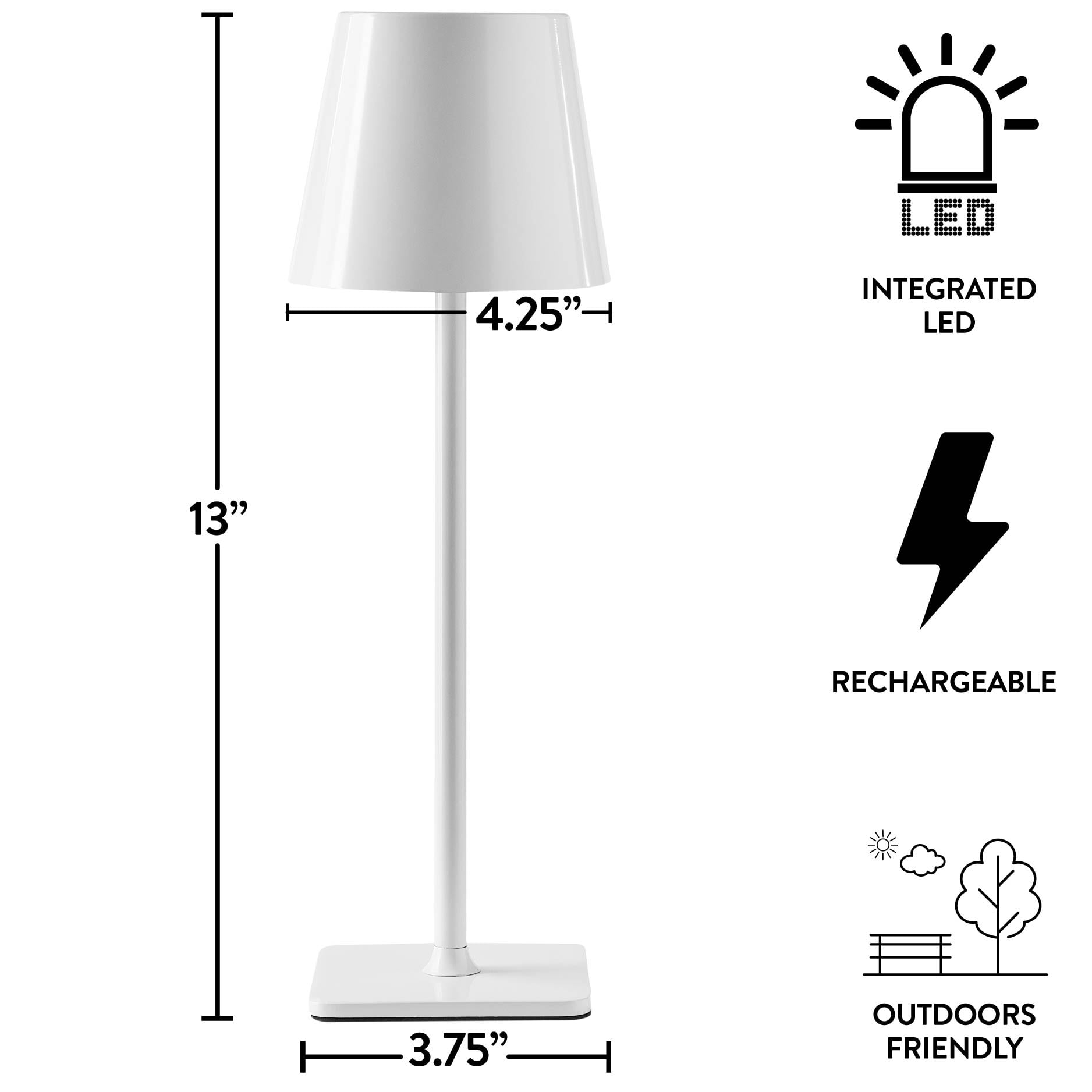 Mainstays 2 Pack Indoor/Outdoor Rechargeable 13" Table Lamp, White