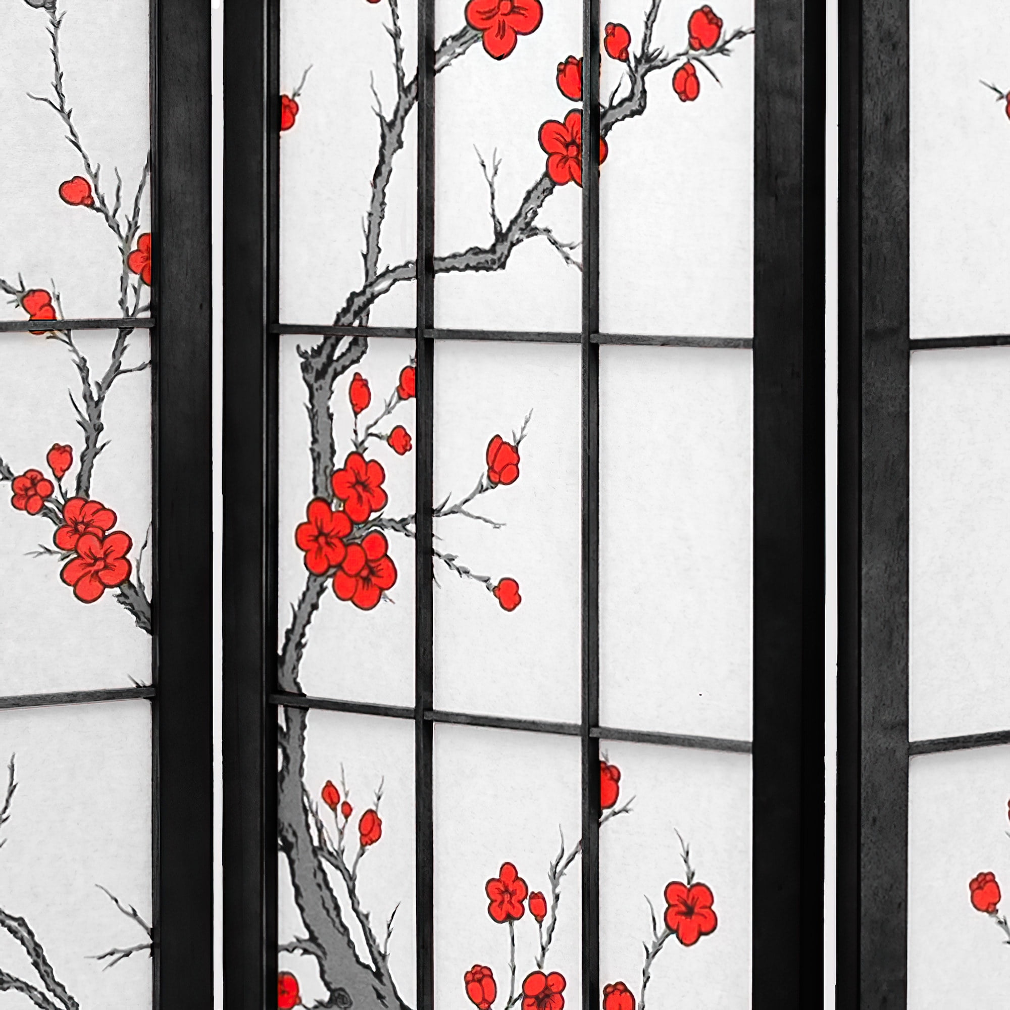 Oriental Furniture 4 Ft. Tall Cherry Blossom Shoji Screen - Black - 4 ...