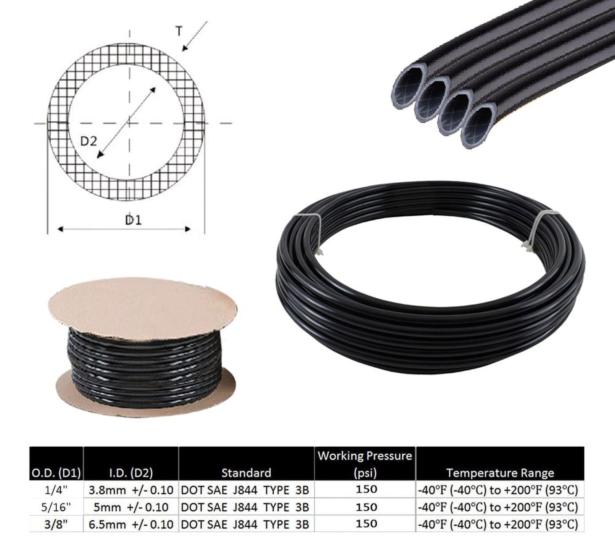 1/4" OD x 500' Black SAE J844 Nylon Air Brake Tubing DOT Compliant | Pneumatic Nylon Air Line Hose for Air Brake System