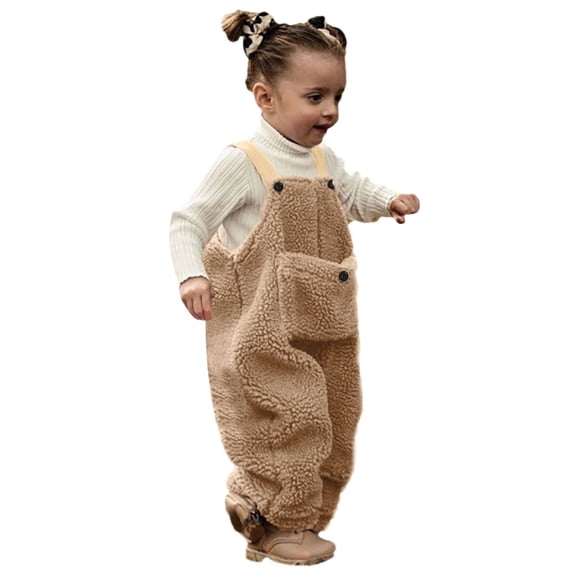 Mercatoo Toddler Boys Girls Fuzzy Fleece Overall Casual Loose Fit Jumpsuits Baby Winter Romper Ski Pants 𝐁ib with Pockets