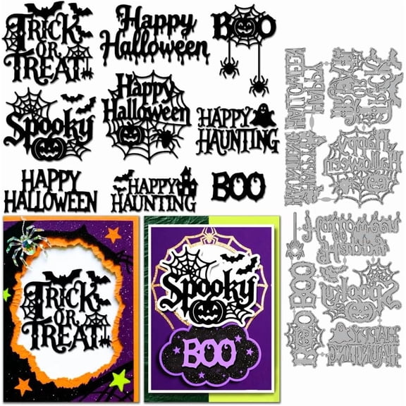 Word Art Cutting Dies Happy Letters Metal Die Cuts Spooky Words Metal Stencil Template for Card Making Scrapbooking Paper Craft Album Stamps DIY Decorative