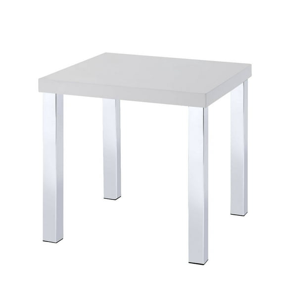 22" Chrome And White High Gloss Square End Table