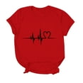 thumbnail image 4 of XEGLSBU T Shirts for Women Long Sleeve Casual Solid Color With Electrocardiogram Print Round Neck Short Sleeve Lover's Clothes Girl Red Size XXL, 4 of 9